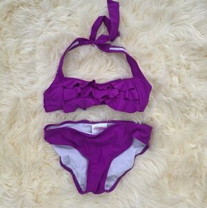 FinFun Girls Purple Mermaid Size 10 Ruffle Halter Bikini Set